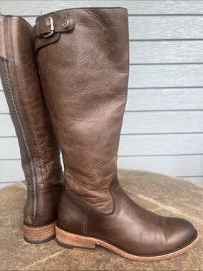 Frye Dark chocolate Brown Jayden buckle back Leather Tall Riding Boots sz 8.5